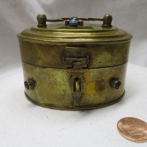 Oval Brass Box with Jewels, India, trinket box, Jewelry box,