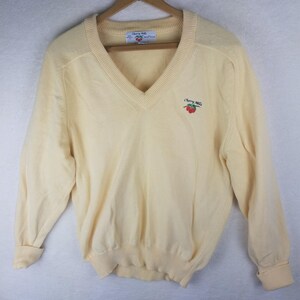 Suéter Izod Club Cherry Hills para mujer, talla M, color amarillo, excelente calidad, cuello en V, algodón, fabricado en EE. UU.