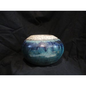 Raku, Blue clay pottery by Ster. Joseph baris, Volcano Art Center, Hawaii,