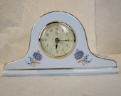 Clock, Porcelain Mantel clock, Office Desk Décor, Anniversary gift, Mom gift, blue Floral,