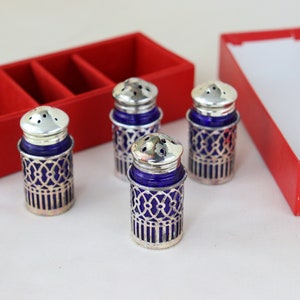 Ebeling & Ruess silver and cobalt blue salt and pepper shakers, Salt and Pepper Shaker Set, Table ware, kitchenware,