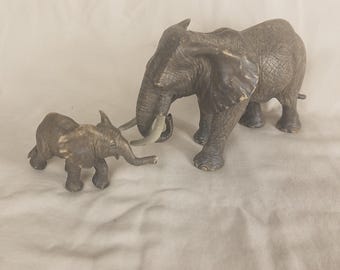 African Elephant Family Set Adult and Baby Safari Wildlife retired Gray vntg