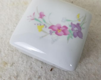 Floral Porcelain Trinket Box, Small Jewelry Box, Vintage Home Decor