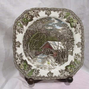 Plate, Vintage Covered Bridge Square plate by Johnson Bros made in England