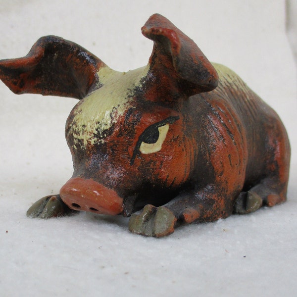 Pig piggy bank, Bank, Coin Bank, Child's bank, Pig, Clay Piggy Bank, Hand made clay pig, hog, reclining pig