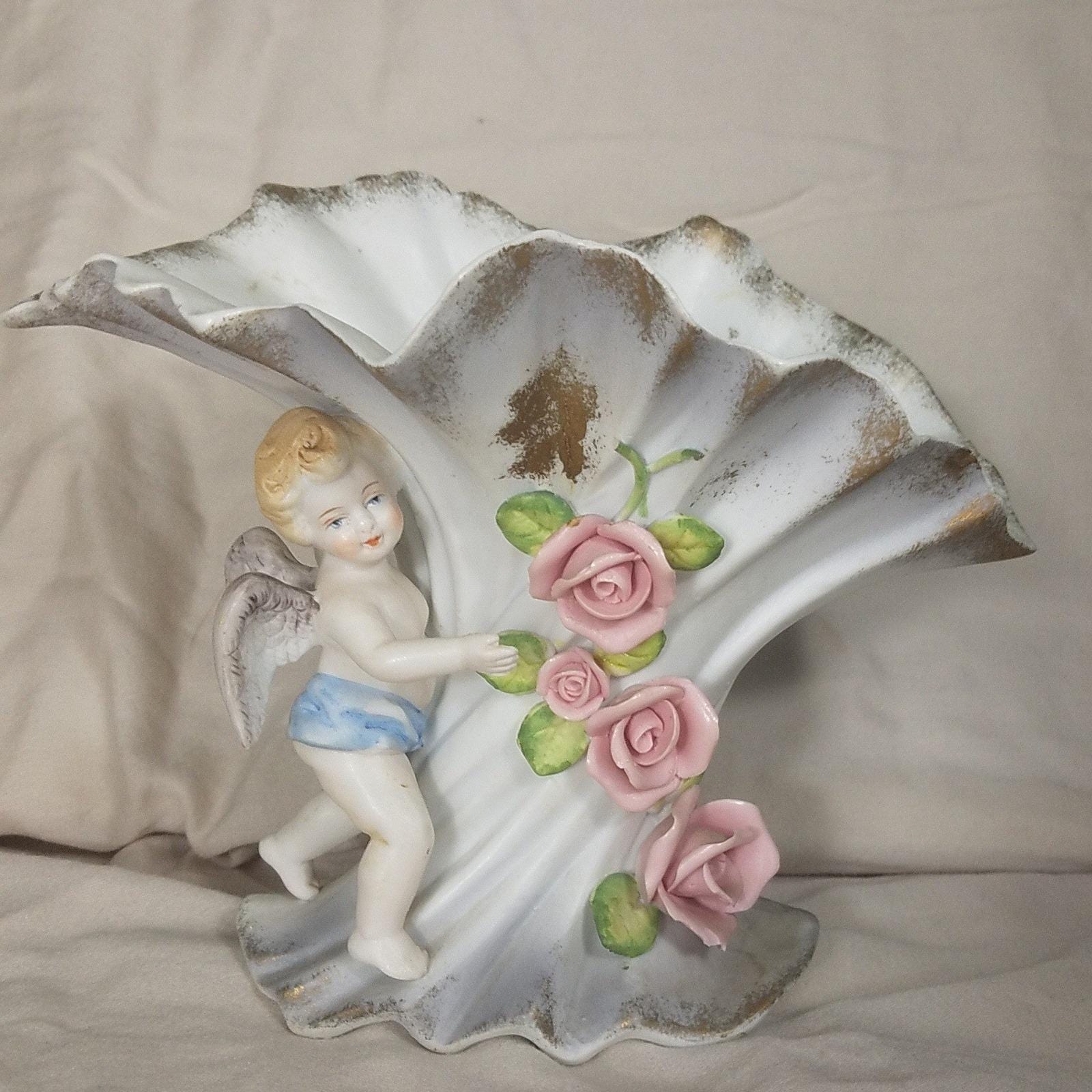 テラコッタ壁掛け✳︎フラワーベース　イギリス　オブジェ　エンジェル Porcelain Angel Vase - Etsy Israel
