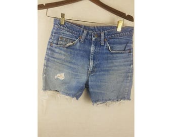 Vintage Levi's Orange Tab Cut Off Denim Shorts Distressed Blue 29 High Rise