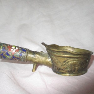 Brass Silk Iron Coal Pan, Enamel Handle, Dragon Design, Antique Chinese