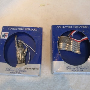 Patriotic pewter Ornaments, USA Flag, Statue of Liberty, Gloria Duchin, Liberty, United States, Christmas ornaments, New York, Americana