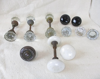 Antique 12-Point Fluted Crystal / Glass Door Knob Pair