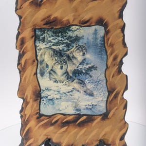 Rustic Winter Wolves Wooden Wall Art: Cabin Lodge Decor (17x11)