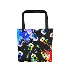 Tote bag - Black, Splatter Paint, Ukulele Themed, 15&quot; x 15&quot; x 5&quot;