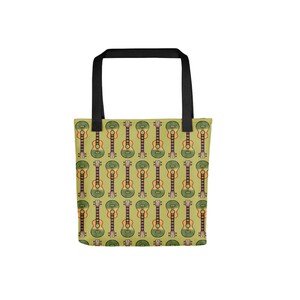 Tote bag - Green with Peach / Green Ukulele, 15&quot; X 15&quot; X 5&quot;