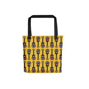 Tote bag - Gold with Blue Ukuleles, 15&quot; x 15&quot; x 5&quot;
