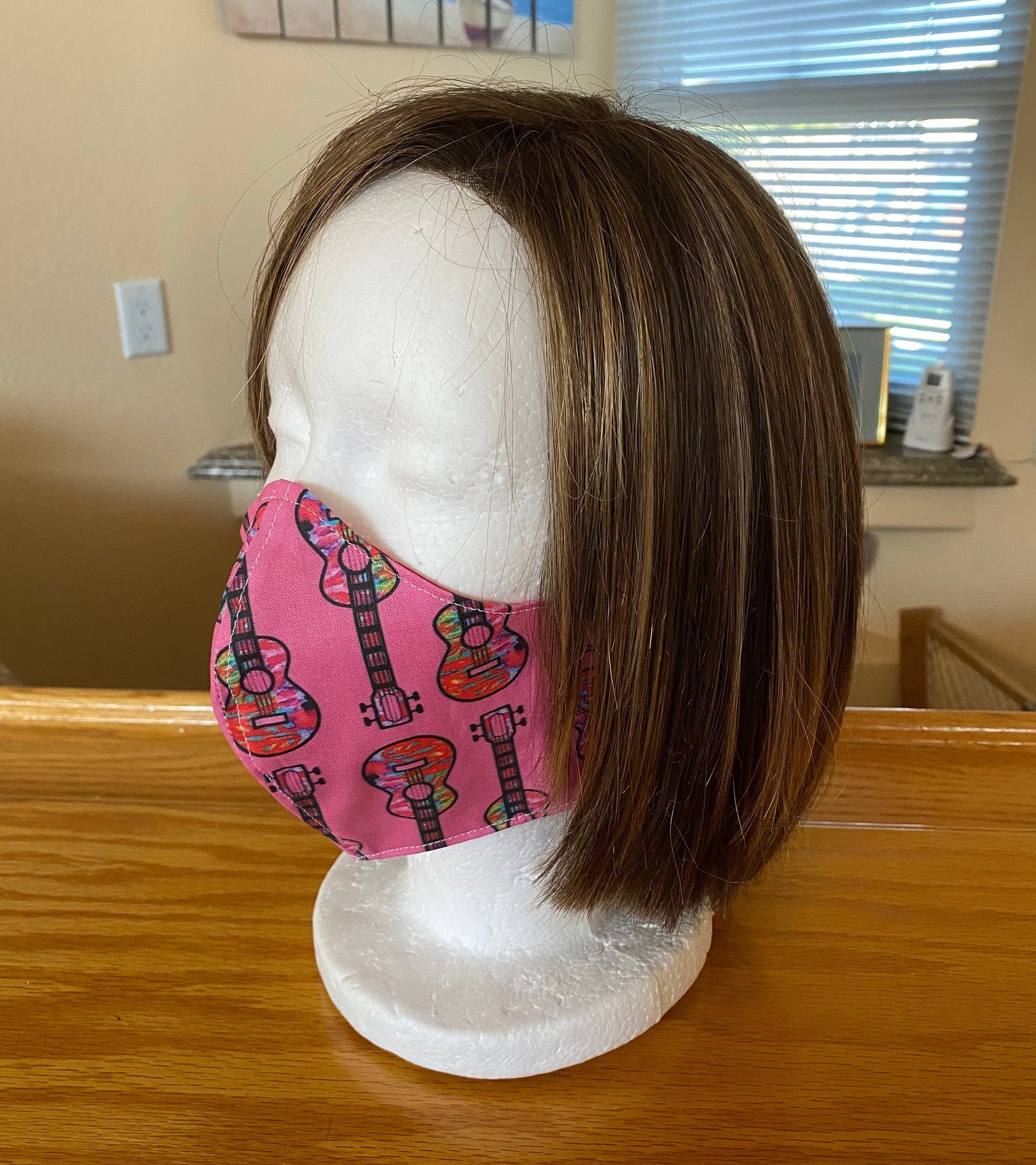 3 Layers Fitted Face Mask Pink Ukulele Themed Filter and | Etsy
