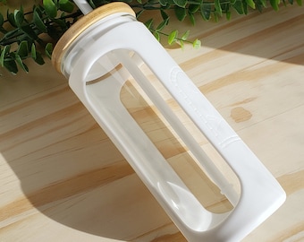 Engraved Glass Tumbler with Bamboo Lid & Straw: Personalized 20oz Water Bottle