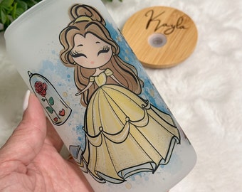 Princess Inspired Glass Iced Coffee Can with Bamboo Lid & Straw