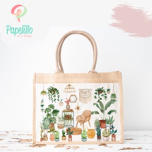 Plant Burlap Tote Bag, Boho Jute Bag Custom Tote Beach bag, Wedding Bridesmaid Proposal Gift, Bachelorette Gifts Aesthetic, Gift for Friend