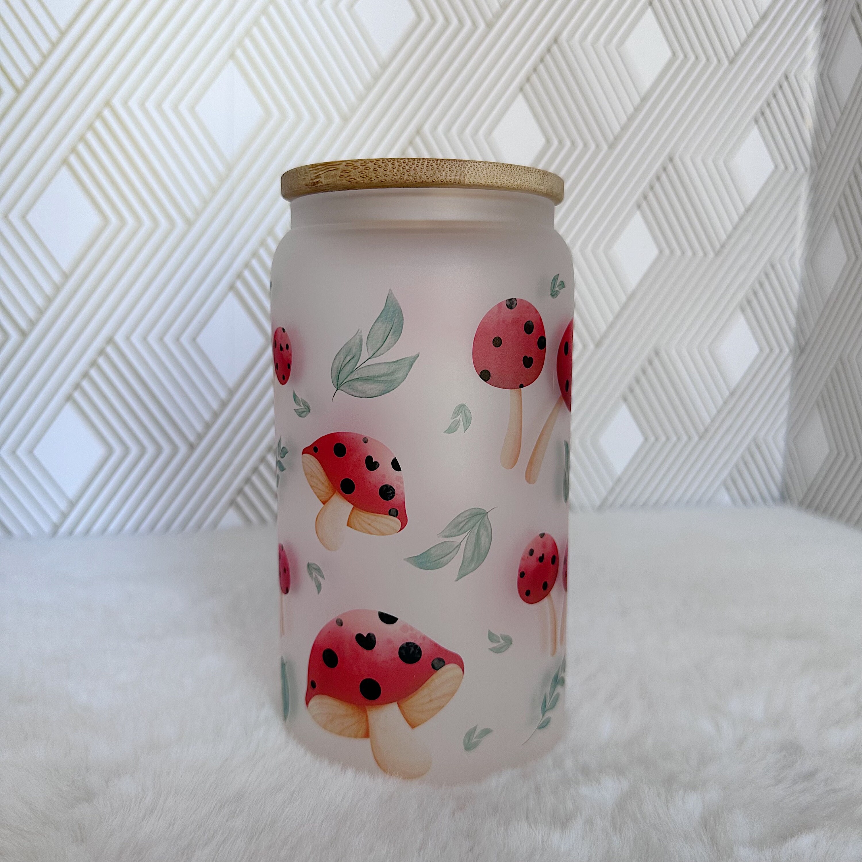 Mushroom Glass Iced Coffee Cup With Bamboo Lid & Straw (16oz) - Etsy