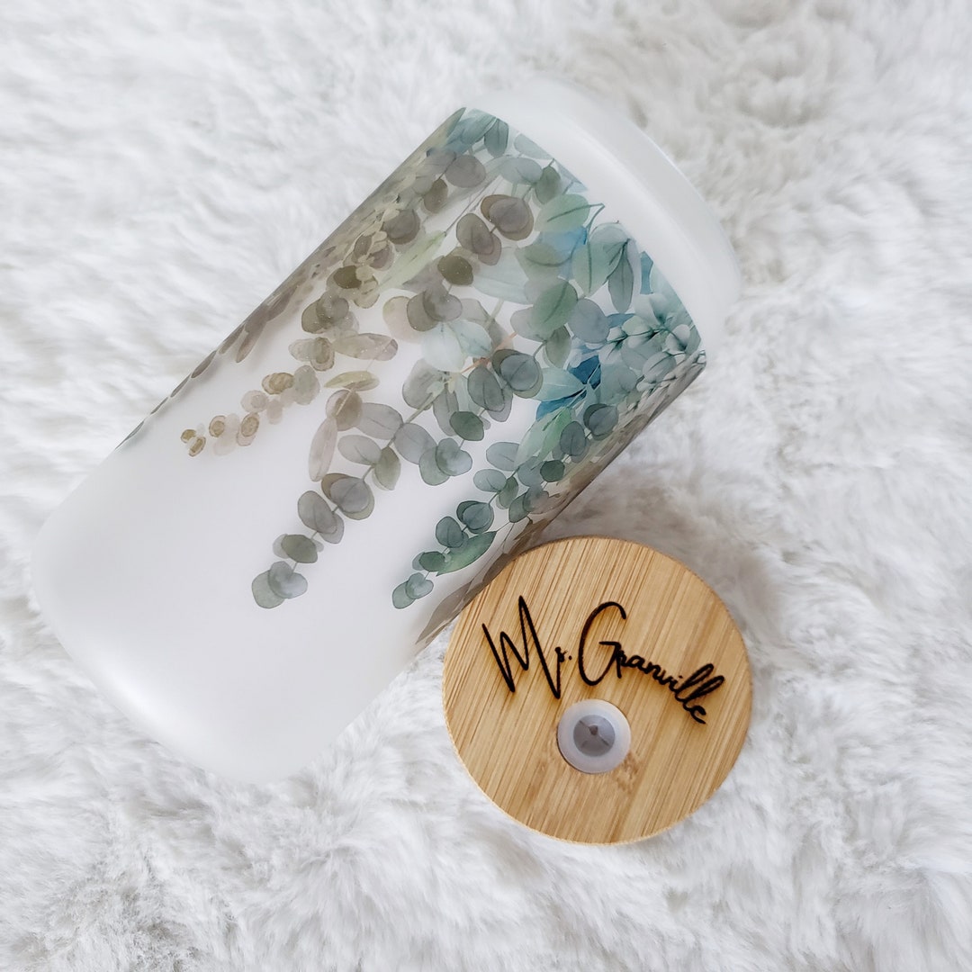 Eucalyptus Glass Iced Coffee Cup With Bamboo Lid & Straw - Etsy