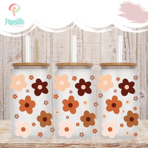 Groovy Flower Iced Coffee Glass with Bamboo Lid & Straw