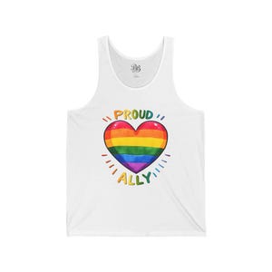 Proud Ally Tank Top, LGBTQIA Pride Apparel, Supportive Unisex Jersey Tank, Heart Design Shirt, Gay Pride Gift