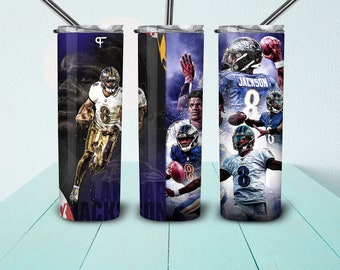 Lamar Jackson Tumbler 20 oz Skinny Stitch Tumbler Sublimation Designs, Full Tumbler Wrap, Digital Downloads Png