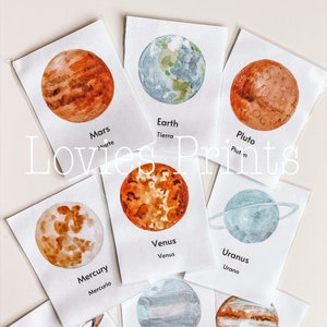 PLANETS FLASHCARDS - Solar Planets, Planet Flashcards Printable, Digital Download, English & Spanish, Spanish Flashcards, Bilingual Cards