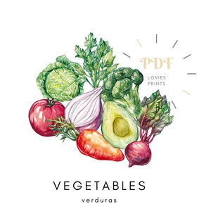 VEGETABLES FLASHCARDS PRINTABLE, English and Spanish, Vegetables Flashcards, Montessori Cards, Green Vegetables, Educational, Bilingual