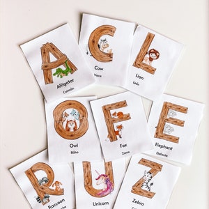 ALPHABET FLASHCARDS - ALPHABET Animals, Montessori Cards, English & Spanish, Spanish Flashcards, Bilingual Flashcard, Animal Montessori