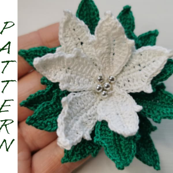 Christmas white Poinsettia Pattern, 3D crochet Poinsettia flower, Easy crochet tutorial white Poinsettia flower -table centerpiece pattern