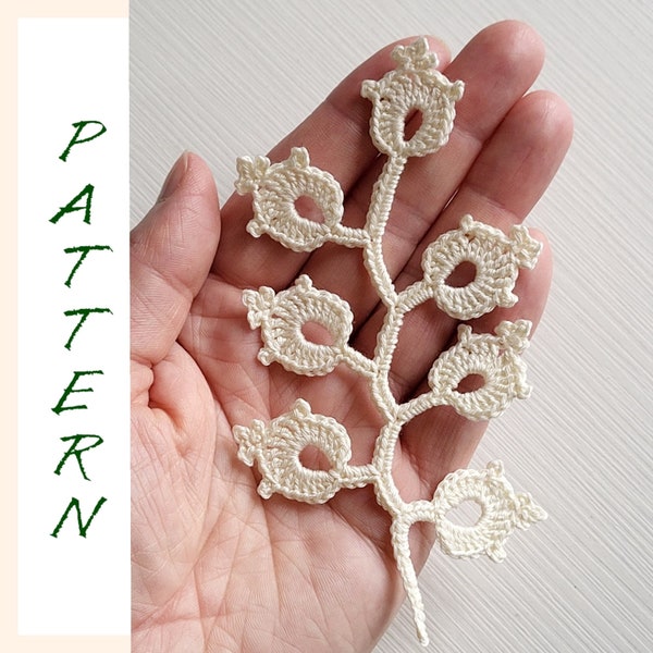 Easy crochet branch pattern, motif crochet tutorial PDF, leaf pattern crochet lace instruction, elegant vine for Irish crochet lace pattern