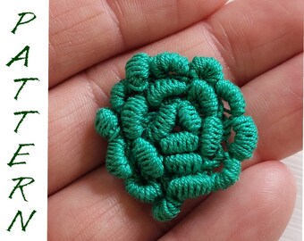 Emerald green Clones knot crochet flower pattern, how to make a core  motif for Irish crochet lace, 3D fie thread core for floral decoration