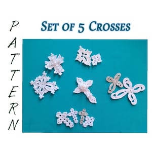 Set of 5 Crochet Cross patterns, beaded Cross motif tutorial, Crochet Easter Cross pdf, Baptism cross motif, Christening favors, Easter pdf