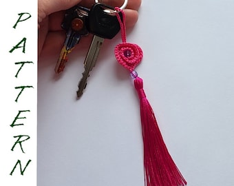 Keychain 3D rose crochet patterns tutorial, Crochet rose tutorial - detailed photowritten description in PDF, key accessories gift for mom