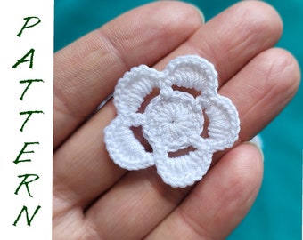 Crochet flower tutorial with detailed photo and description in PDF, Irish crochet lace motif - tiny flower for kids hat application