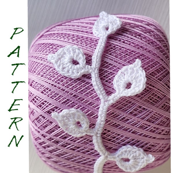 Easy crochet branch pattern, motif crochet tutorial PDF, leaf pattern crochet lace instruction, elegant vine for Irish crochet lace pattern
