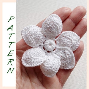 簡単なかぎ針編みの花の 3D パターン、簡単なかぎ針編みのガーベラの説明、かぎ針編みの花のパターン、アイルランドのかぎ針編みレースの花のモチーフの PDF、クローン レース