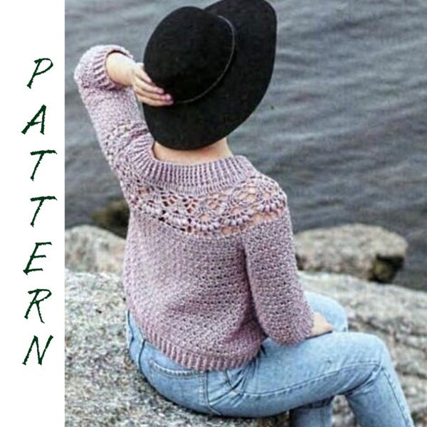 Crochet blouse pattern, tunic for woman, crocheted sweater pdf, easy crochet woman blouse instruction, dusty pink sweater tutorial