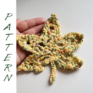 Maple leaf crochet pattern in PDF, DIY yellow maple leaf motif with Scheme description  detailed photo, Canadian leaf printable instruction