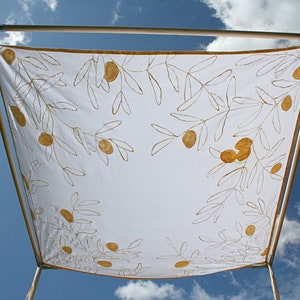 Chuppah Cover Wedding Canopy / photo backdrop, Golden Olive Tree Outline, artist-made PAINTED CHUPPAH