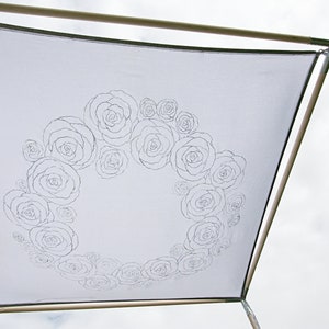 Wedding Canopy hand PAINTED CHUPPAH, of Silver Roses Wreath, doubles as backdrop