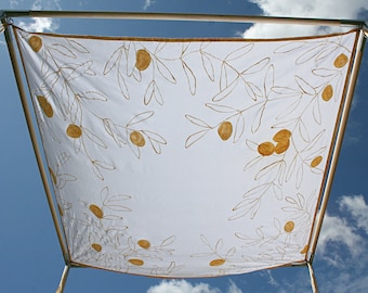 Chuppah Cover Wedding Canopy / photo backdrop, Golden Olive Tree Outline, artist-made PAINTED CHUPPAH