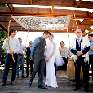 Hand PAINTED CHUPPAH Wedding Canopy Olive Tree design – doubles as Photo Backdrop