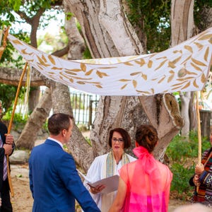 Hand Painted Wedding Chuppah, Wedding Canopy, handmade PAINTED CHUPPAH. Doubles as photo backdrop. Golden Olive Tree design.