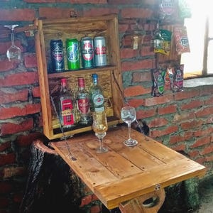 Zestaw 2 Barek wewnętrzny z uchwytem na przekąski, Barek ścienny, Barek ogrodowy, Drewniany barek ścienny, Barki ogrodowe, Drewniana szafka barowa, Szafki na alkohol