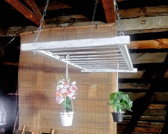 Garden ladder, Ladder pot rack, Pot rack ceiling, Pot and Pan hanger storage, Hanging ladder, Rustic Farmhouse Blanket Ladder, Herb rack