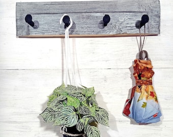Reclaimed Wood Coat Rack with Railroad Spike Hooks: Rustic Farmhouse Shelf, Entry Way Hanger