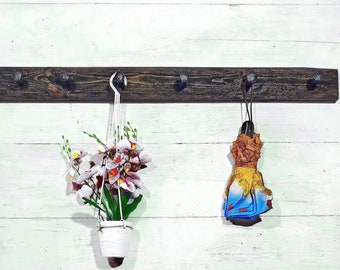 Reclaimed Wood with Railroad Spike Coat Rack: Rustic Hanger Farmhouse for Various Clothes