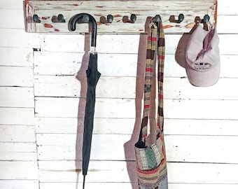 Rustic Barn Wood Coat Rack: Railroad Spike Hooks, Reclaimed Wood, Entry Way Hanger